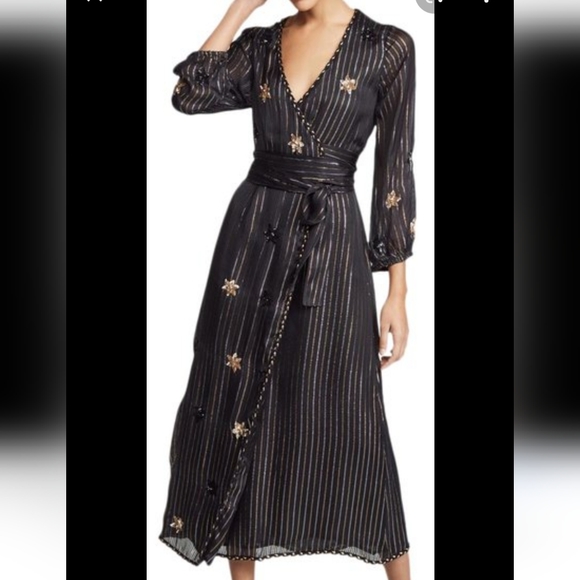 Misa Madalina Maxi Wrap Dress Black Sequin NEW - Picture 4 of 12